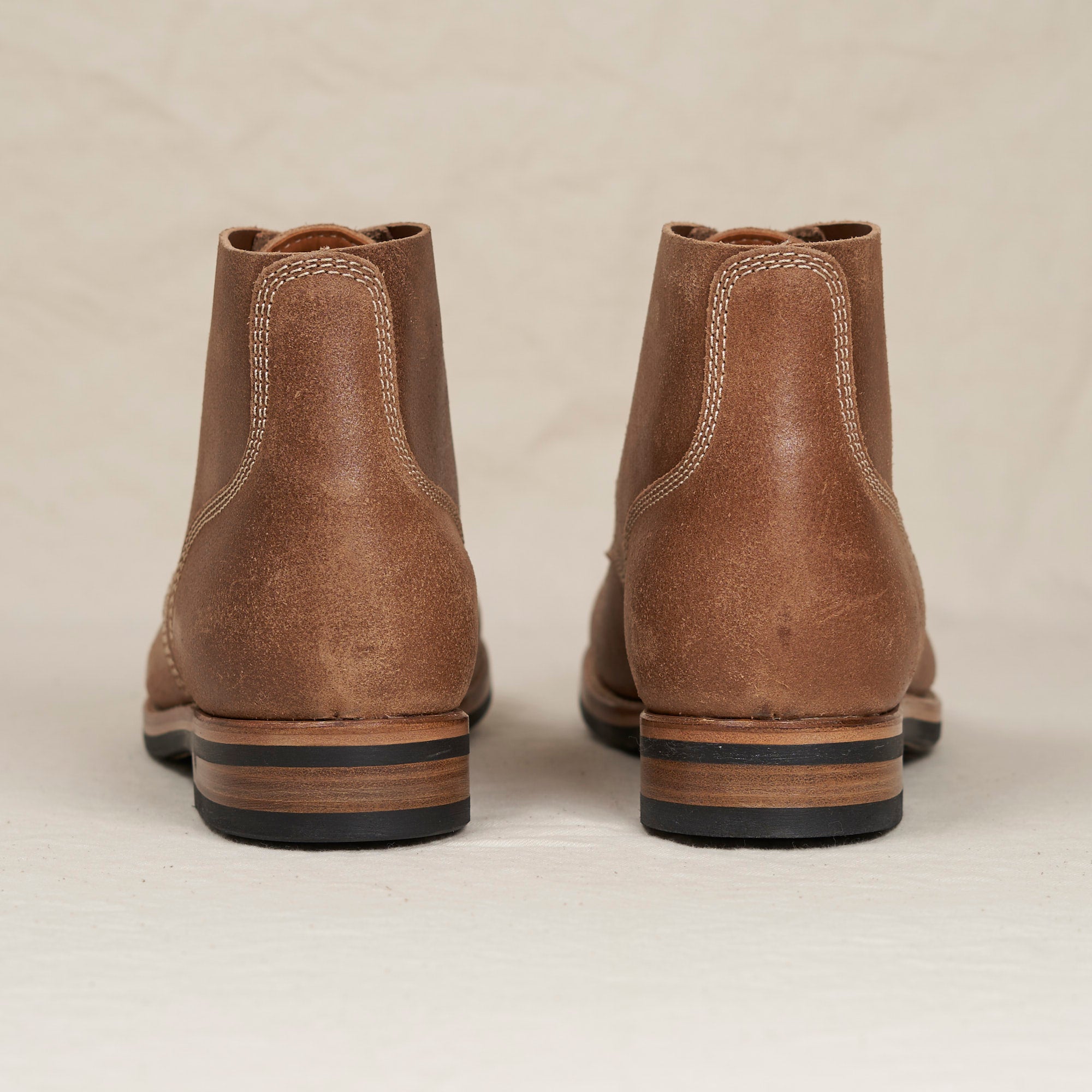 August Special Belliver laced field boot based on the boondocker in sueded and waxed horsehide - back view