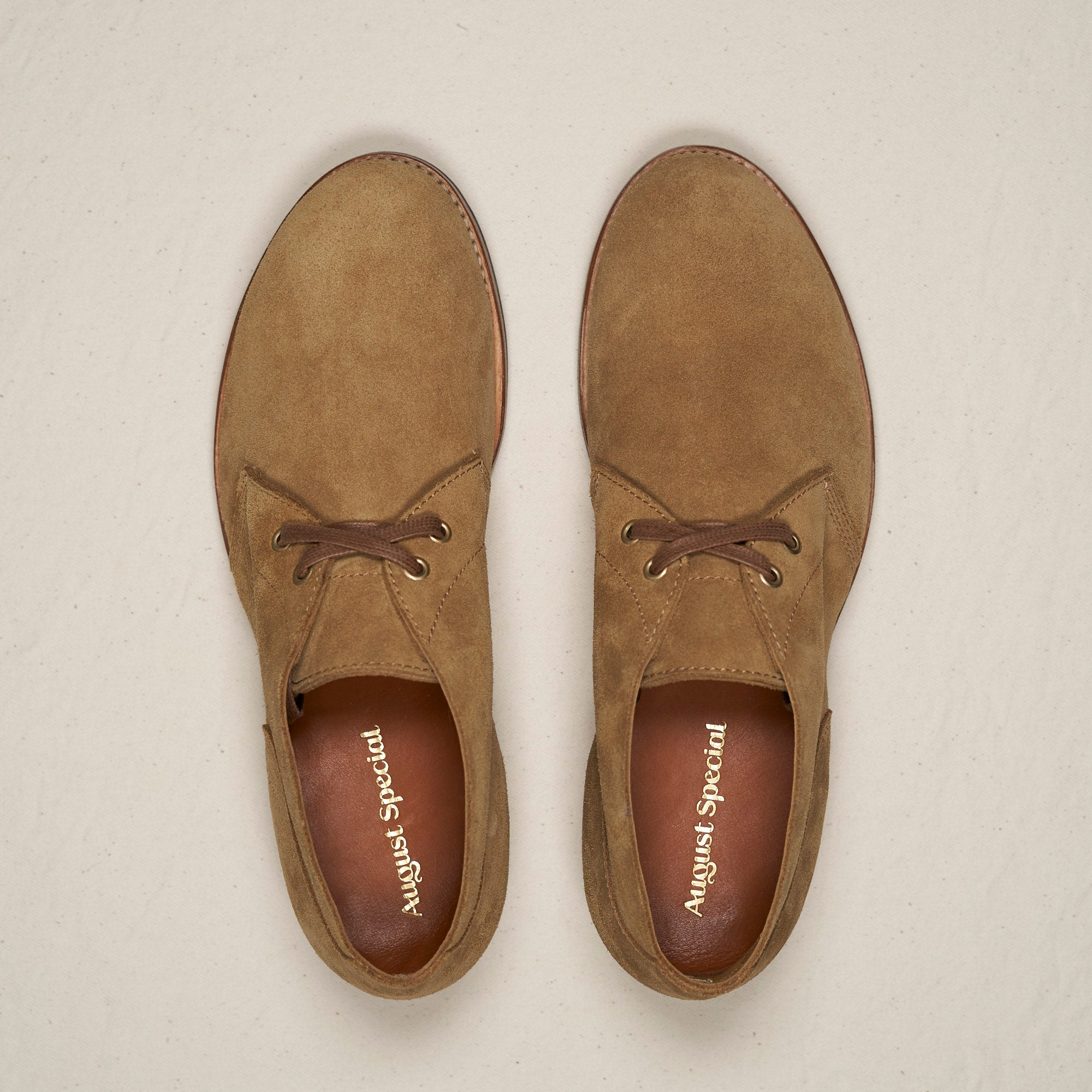 August Special aviator style Chukka boot with Goodyear welting and a Vibram outsole in full grain suede - top view 