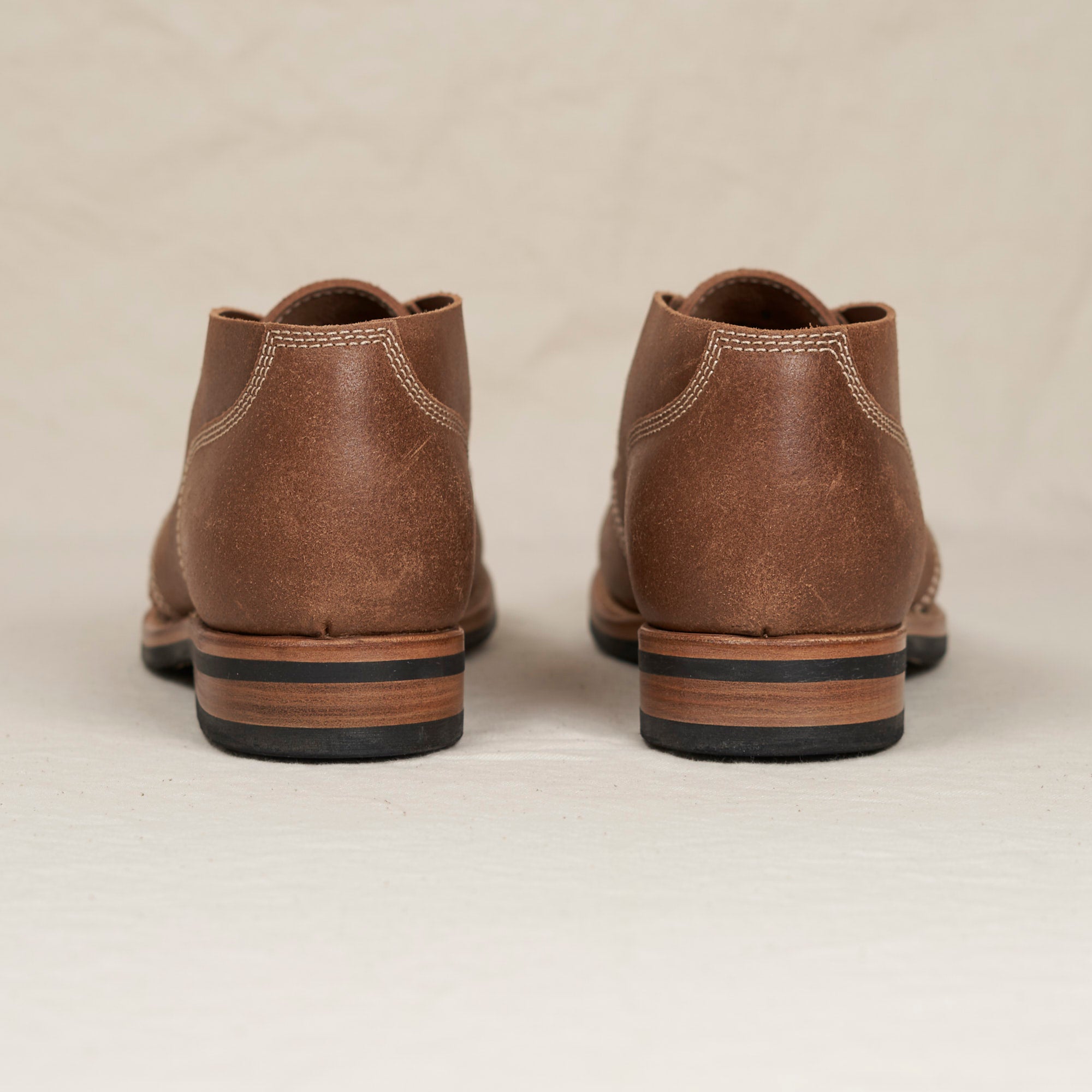 August Special aviator style Chukka boot with Goodyear welting and a Vibram outsole in roughout horsehide - back view