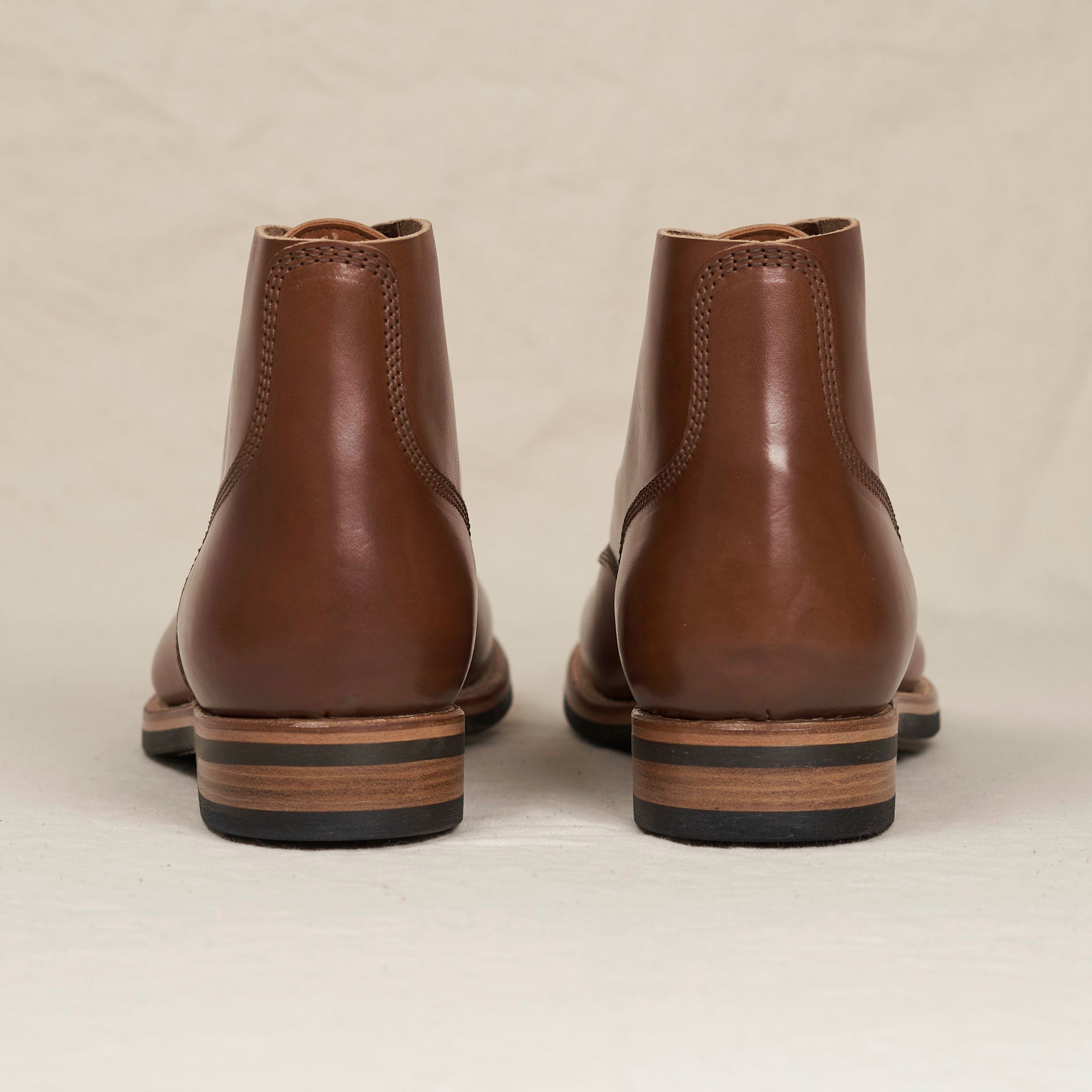 August Special Belliver laced field boot based on the boondocker in tanned horsehide - back view