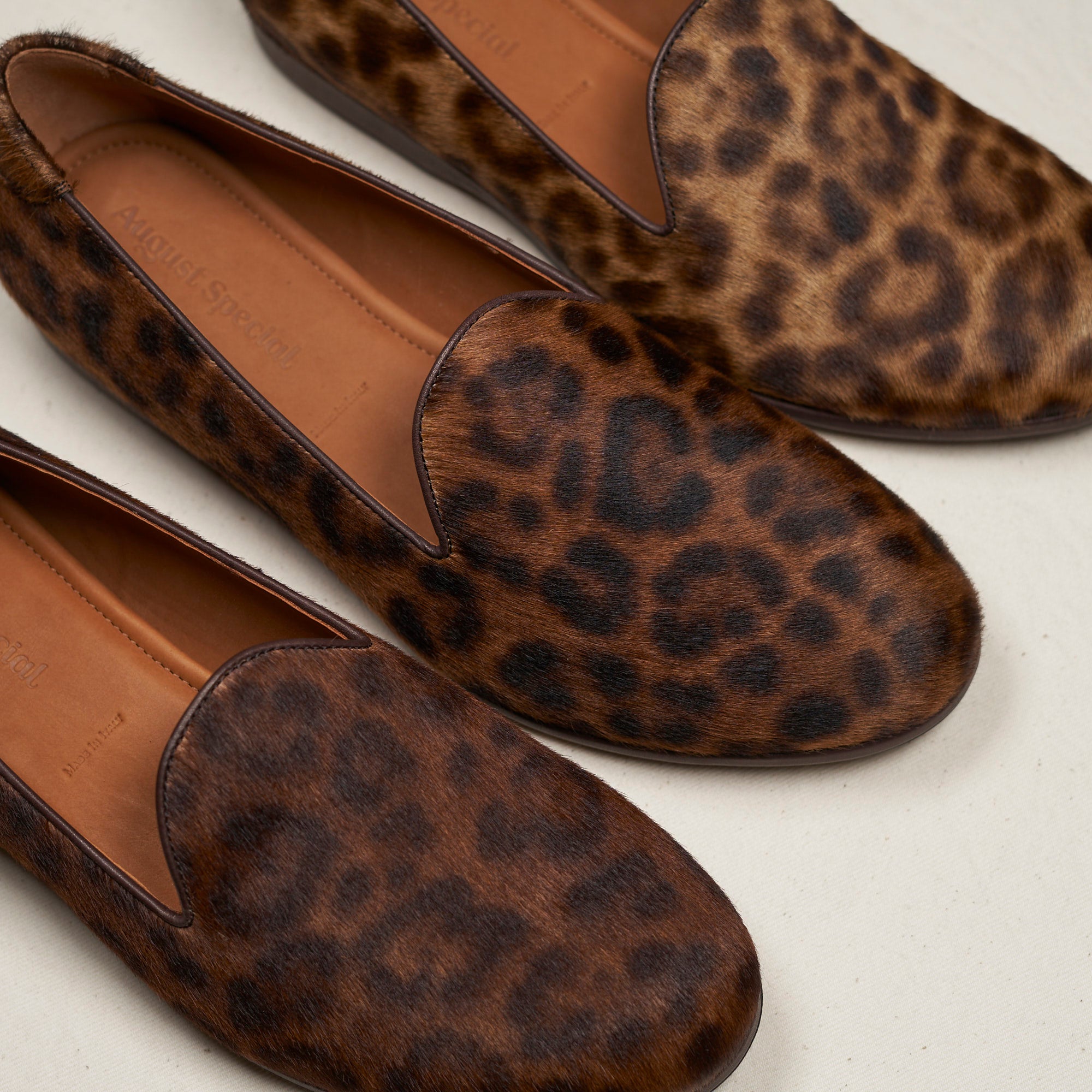 August Special Augie Type-P leopard haircalf Blake loafer worn in a lifestyle setting — classic American style for men.