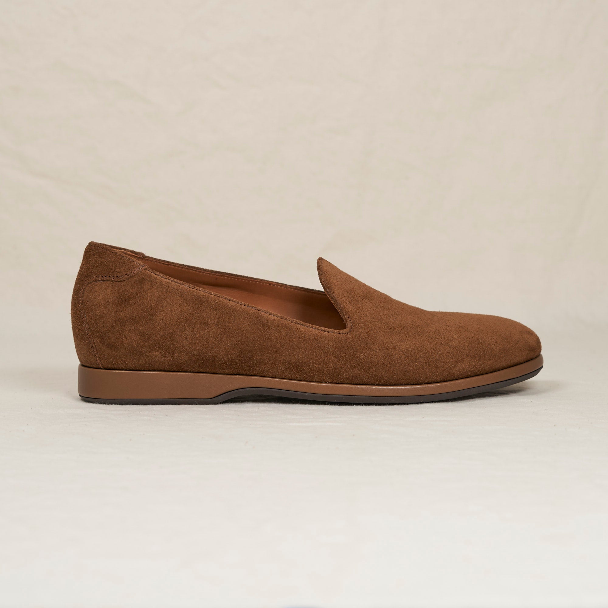 August Special Augie Type-P men's Blake loafer in tobacco calf suede — rich warm tone, classic American style, luxurious comfort.