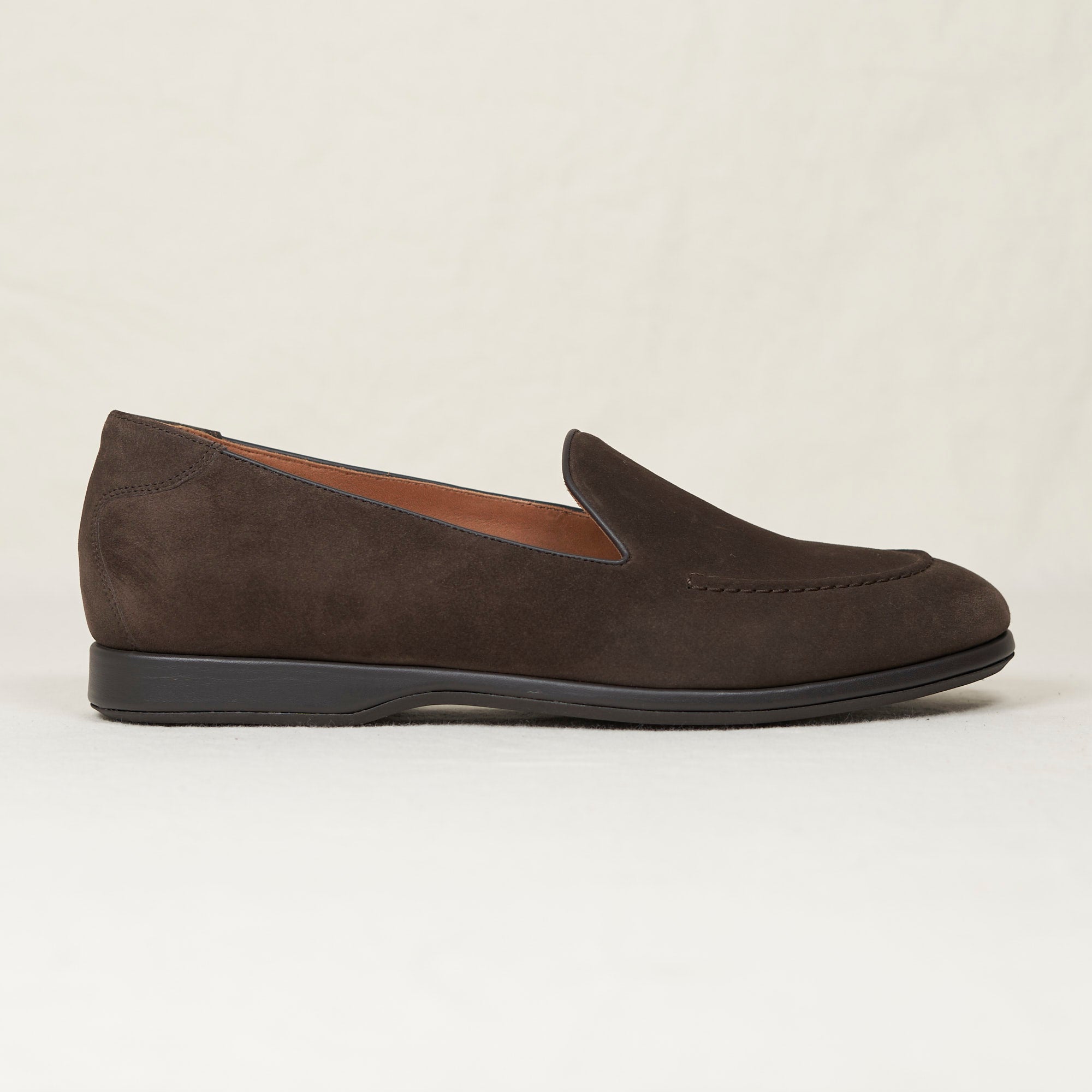 August Special Augie Type-S men's Blake loafer in earth calf suede — hand-sewn vamp stitch, classic American style.