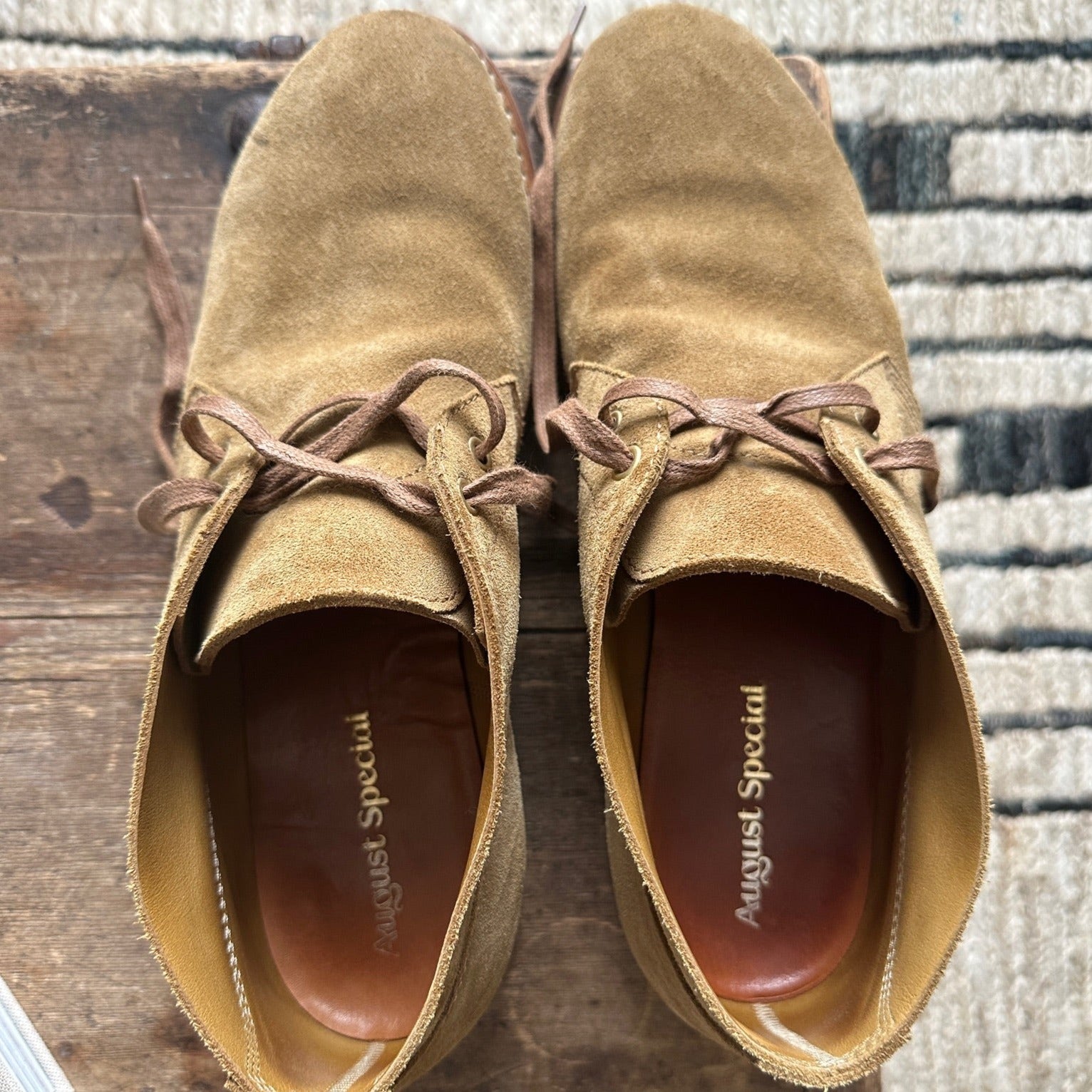 Worn lifestyle view of August Special Aviator men's marraca suede chukka — Goodyear-welted, classic American style.