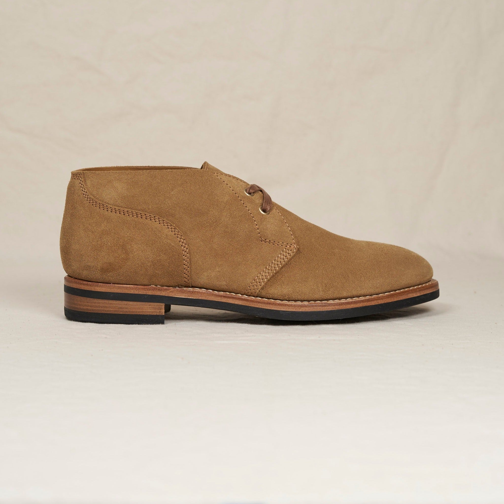 August Special Aviator men's Goodyear chukka in marraca suede — classic American style, luxurious comfort.